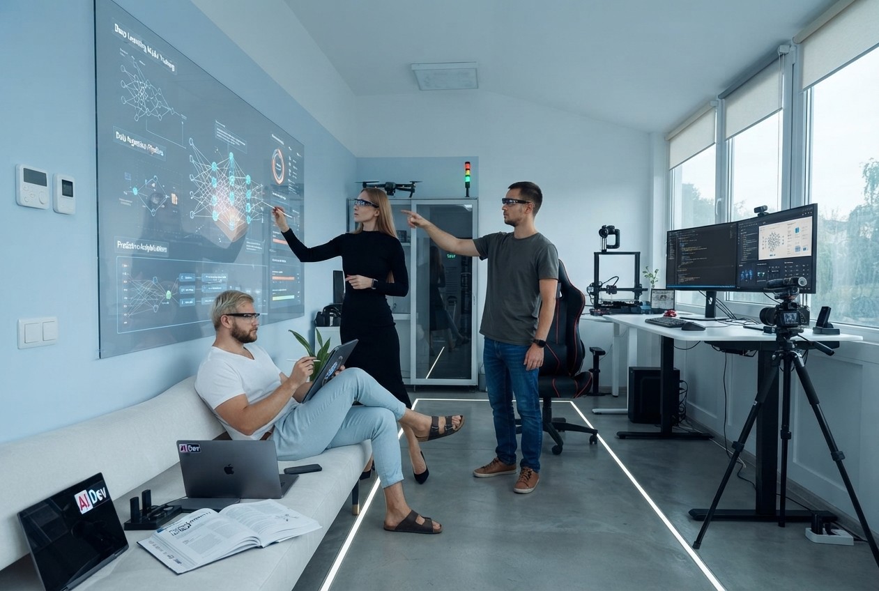 Softhouse engineering team reviewing an AI model dashboard